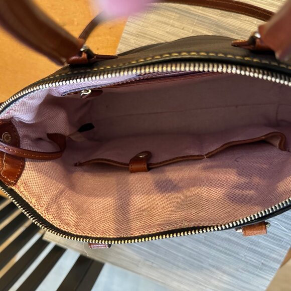 Dooney & Bourke Dillen Pocket Satchel, black pebbled leather, Brown Leather trim - Picture 11 of 15